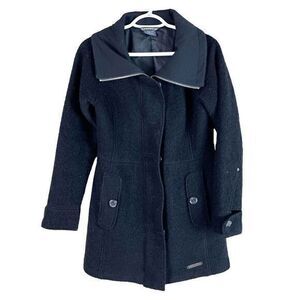 Exofficio Wool Blend Lined Jacket Coat Womens XS Black Full Zip Buttons‎ Pockets